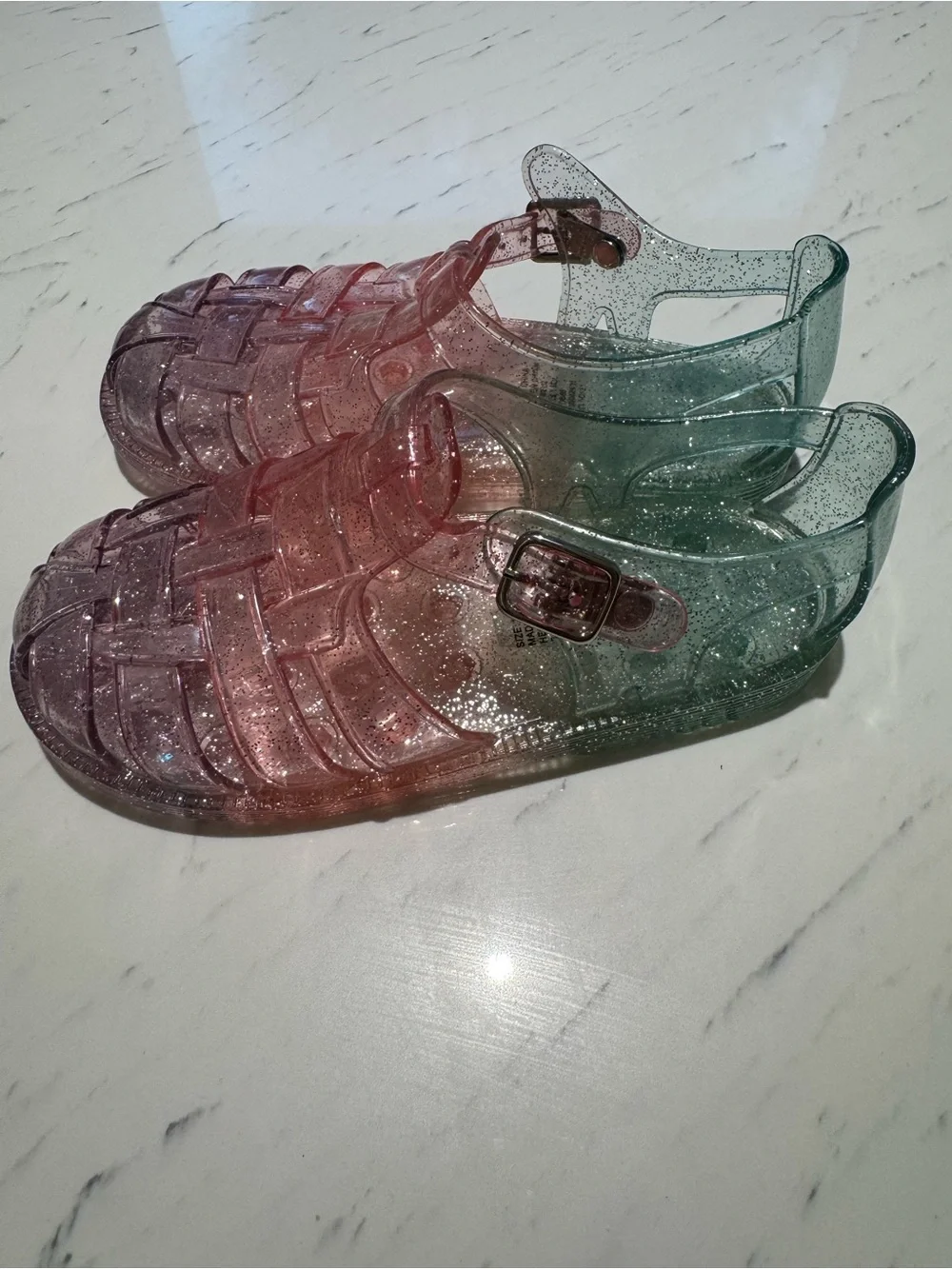 GAP Girls 10 Toddler Glitter Jelly Sandals - Purple Pink and Green NWOT